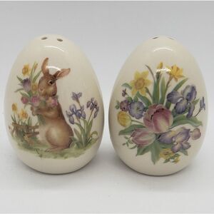 Floral Rabbit Ceramic Easter Salt & Pepper Shaker Set